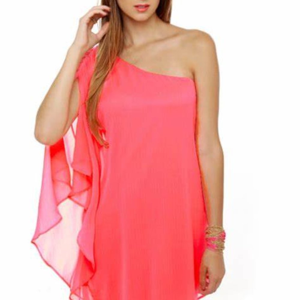 Lulu's Asymmetry Hugger Neon Pink Dress